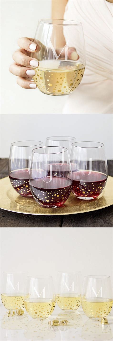 Wine Glasses 19 Oz Gold Dot Stemless Personalized Personalized Stemless Wine Glasses