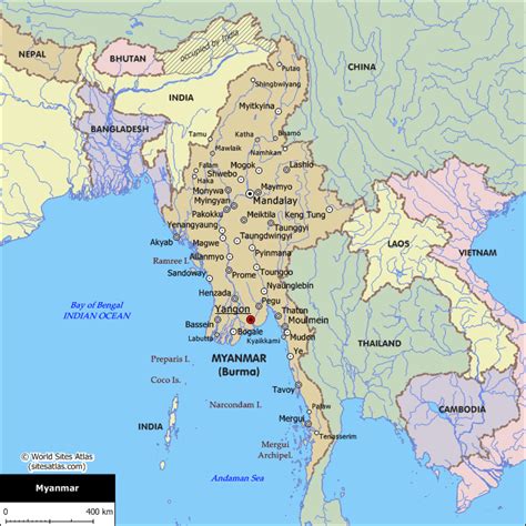 Cyclone nargis vulnerability estimates by detailed map of the most popular tourist spots of myanmar with cities, roads and railways also. Myanmar Map
