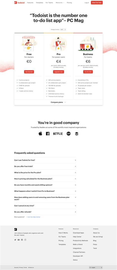 Todoist Pricing Page Saas Landing Page