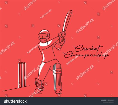 Concept Batsman Playing Cricket Championship Line Stock Vector Royalty