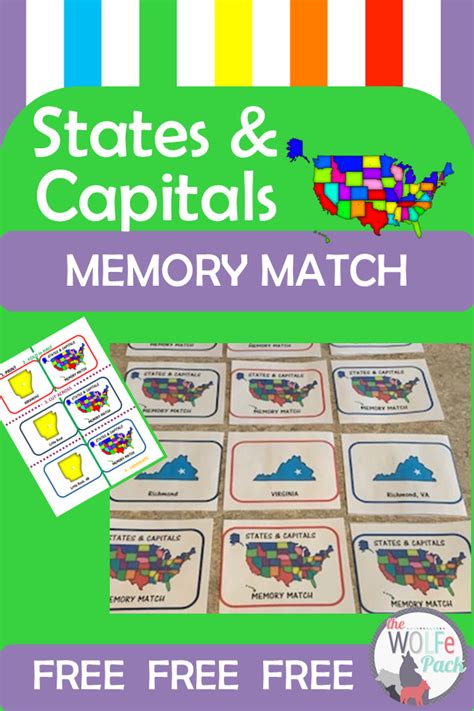 States And Capitals Memory Match Game Make Memorizing The Fifty State