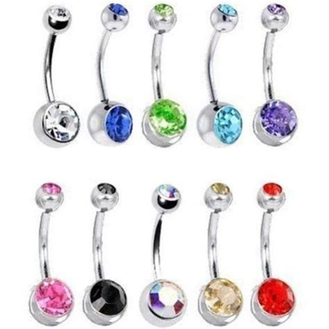 10pcs Lot Piercing Navel Stud Rings Surgical Steel Colorful Crystal