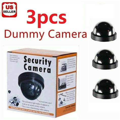 3pcs Fake Security Camera Dummy Dome Cctv With Blinking Red Led Warning Light For Home Outdoor