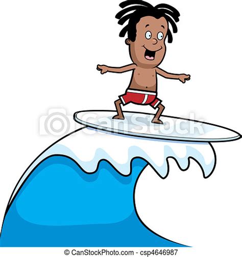 Surfer, enfant. Heureux, wave., surfer, dessin animé, enfant. | CanStock