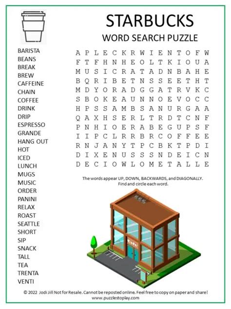 Starbucks Word Search Puzzle Puzzles To Play