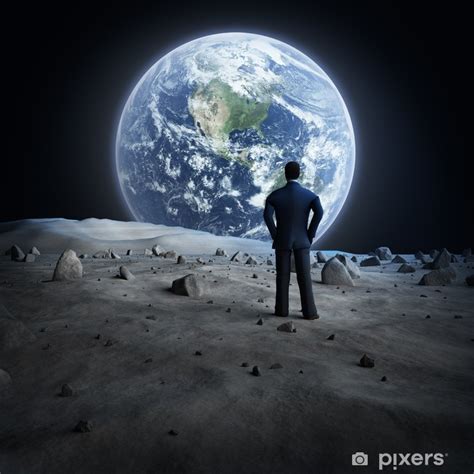 Wall Mural Man Standing On The Moon Looking At The Earth Pixersus