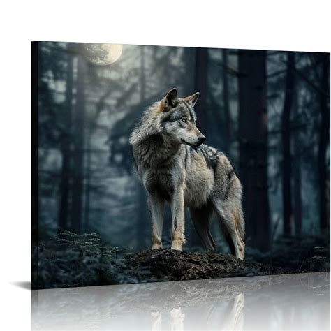 Gotuvs Wildlife Wolf Canvas Wall Art Wolf Stand On The Grass Firm