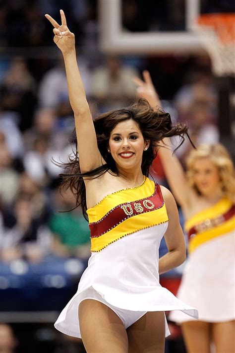 dayton oh march 16 the usc trojans cheerleaders perform on the courg during the game against