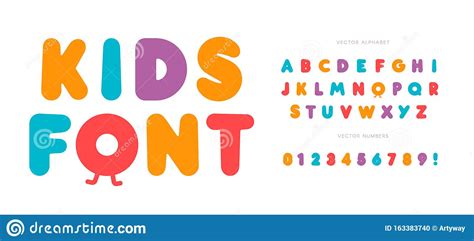 Kids Letters And Numbers Set Cartoon Bold Style Alphabet Stock Vector