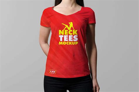Download This Female V Neck T Shirt Mockup Designhooks