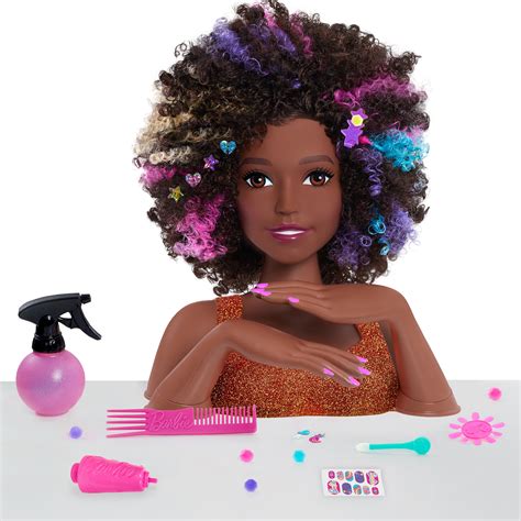 Barbie Rainbow Sparkle Deluxe Styling Head Curly Hair Kids Toys For