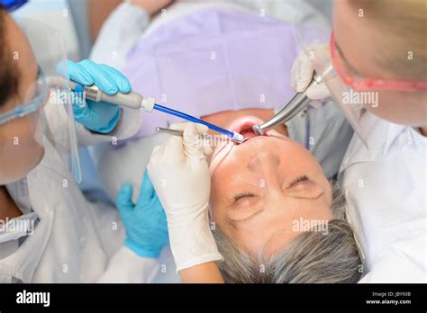 Dental Checkup Senior Patient Woman Professional Dentist Team Top View