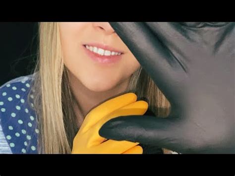 ASMR Yellow Latex Gloves Tapping Rubbing Lotion Sounds Hand