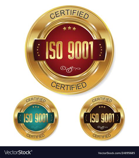 Iso 9001 Certified Golden Badge Collection Vector Image