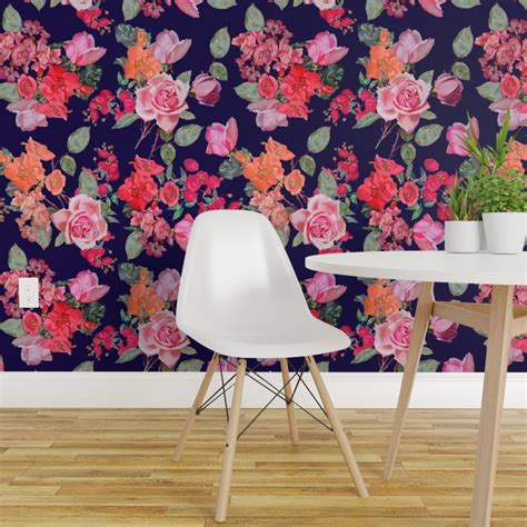 Peel And Stick Removable Wallpaper Large Floral Scale Big Flowers