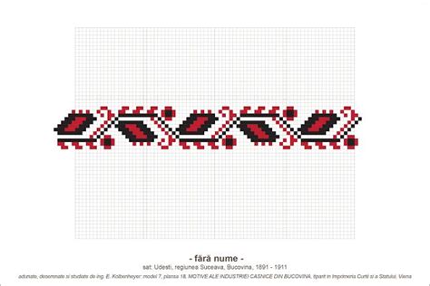 A Cross Stitch Pattern With Red And Black Designs On White Paper In