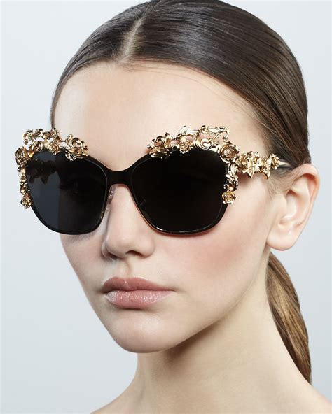 Lyst Dolce And Gabbana Baroque Flower Square Sunglasses In Metallic