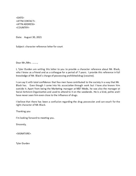 Character Reference Letter Court Template Database Letter Template