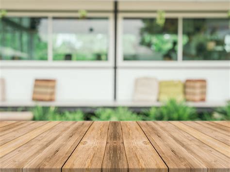 Premium Photo Wooden Board Empty Table In Front Of Blurred Background