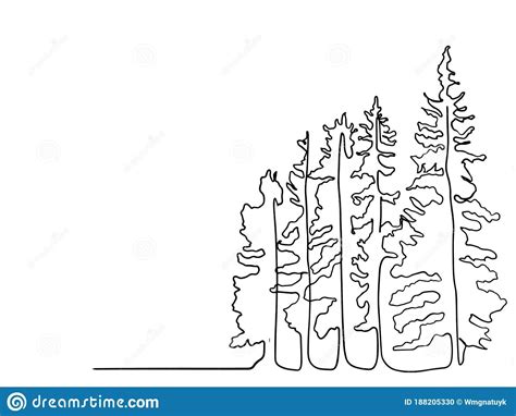 Pine Tree Continuous Line Drawing Art Simple Forest One Line Drawing