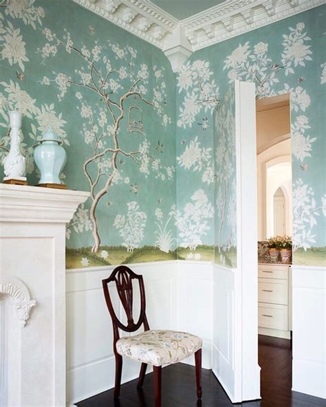 Gracie Wallpaper Blue Dining Room Mallory Mathison Fireplace Jib Door 1
