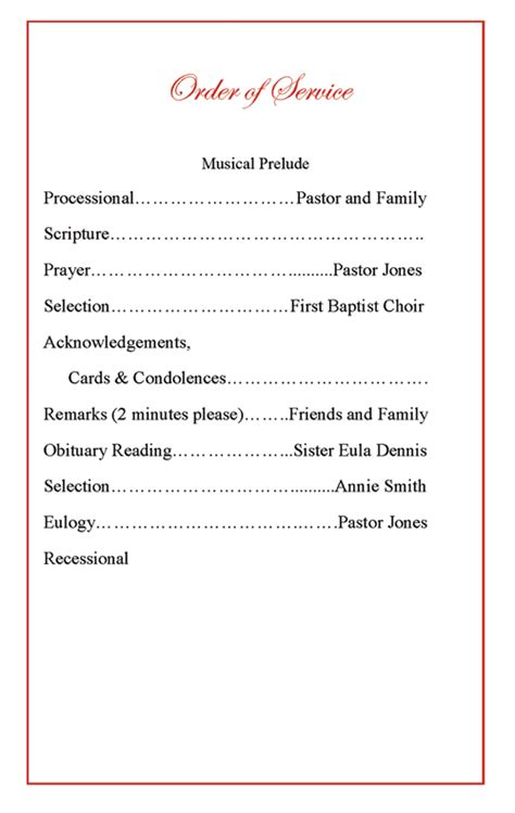 Funeral Program Order Of Service Religious Order Of Service Example