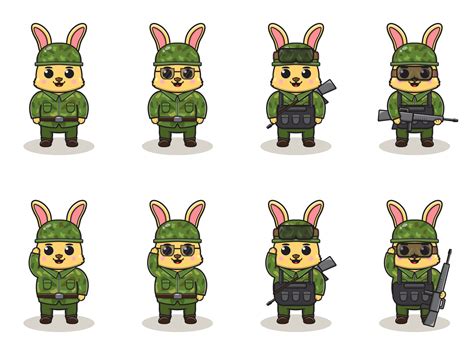 Cute Rabbit Army Cartoon 4412137 Vector Art At Vecteezy
