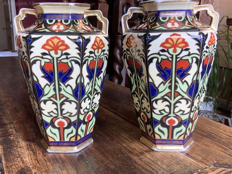 Antiques Atlas Pair Of Twin Handled Colourful Noritake Japanese Vase