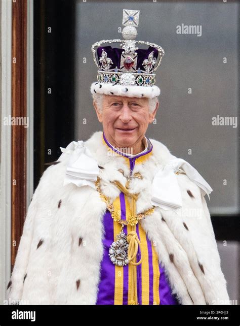 london england uk 06 may 2023 king charles iii wearing the imperial state crown on the