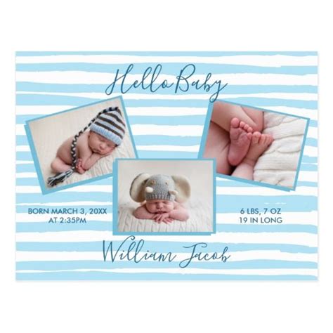 Hello Baby Blue Baby Boy Birth Announcement Postcard