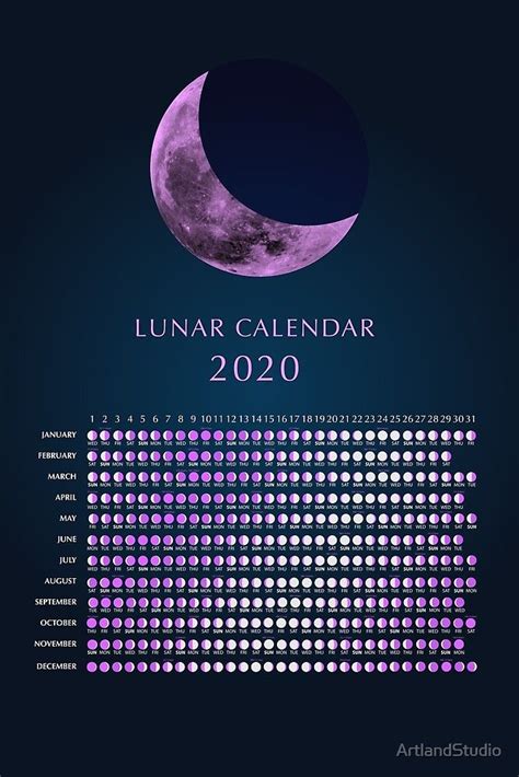 2020 Lunar Calendar Moon Phase Calendar Print Calendar Calendar