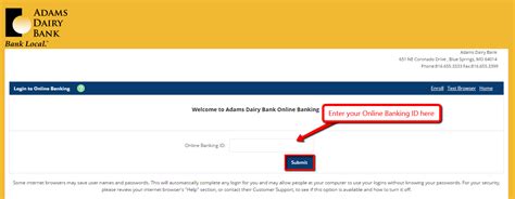 Type in your personal id which was given to you when you signed up for your online us bank account. Adams Dairy Bank Online Banking Login - CC Bank