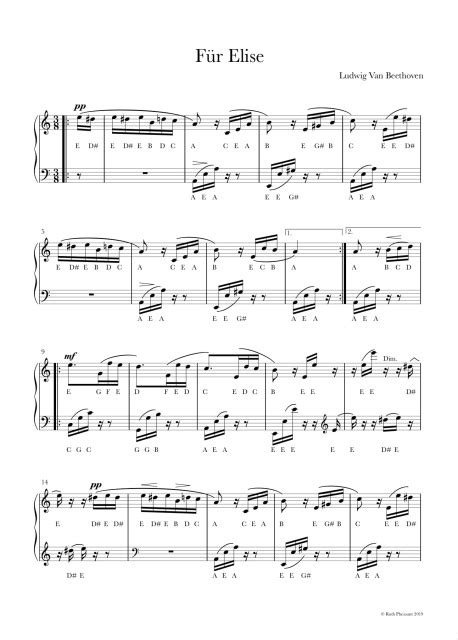 fur elise  beethoven full version  letter names piano sheet
