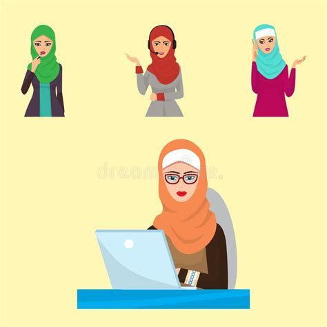 Arabic Woman Adult Character Arabian Asia Nationality Islamic Girl Face In Hijab Vector
