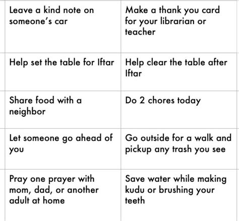 Ramadan 30 Good Deeds List Printable For Kids Etsy