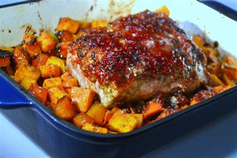 Sprinkle the tenderloins with the sage, then spread around the roast the onions, potatoes, mushrooms, garlic and the bay leaf. Garlic Roasted Pork Loin & Sweet Potatoes w/ Raspberry ...