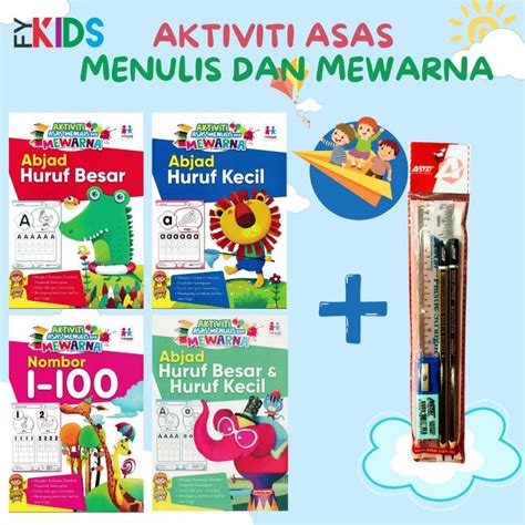 Buku Aktiviti Pra Sekolah Aktiviti Asas Menulis Dan Mewarna Berseta