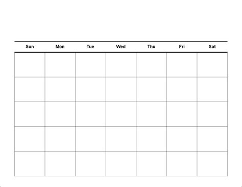 Calendar template large boxes