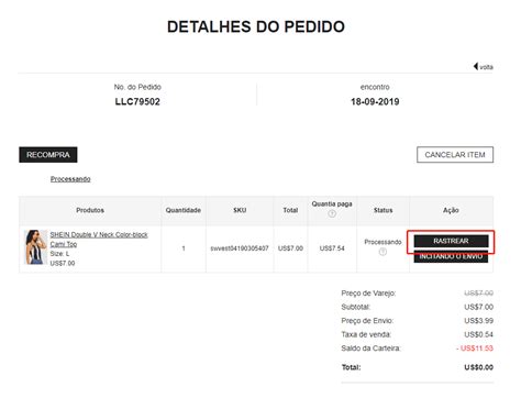 Pedido Nacional Shein Processando