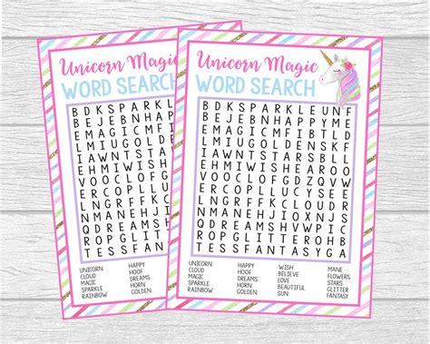 Unicorn Word Search Game Printable Word Search Instant Etsy