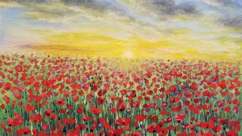 Sunset Poppy Field Acrylic Painting Live Tutorial Youtube