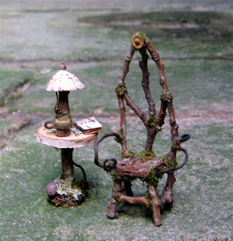 Fae Gothic Arch Chair And Readers Table Miniature Fairy Gardens