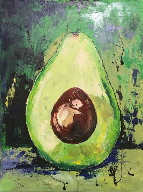 Avocado Paintings On Canvas Wall Art Green Abstract Original Etsy