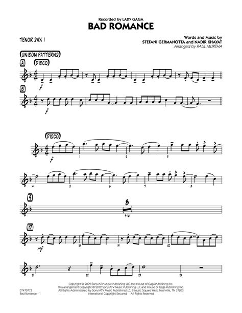 Bad Romance Tenor Sax 1 Sheet Music Paul Murtha Jazz Ensemble