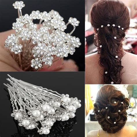 20pcs Fashion Crystal Pearl Wedding Hair Pins Flower Bridal Hairpins