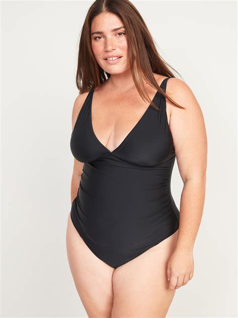 ruched deep v neck one piece swimsuit for women old navy