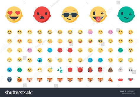 Face Emojis Emoticons Stickers Emotions Flat Stock Vector Royalty Free