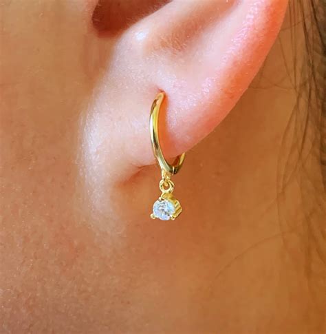 Dangle Hoop Earrings Huggie Hoop Earrings With Charm Gold Etsy