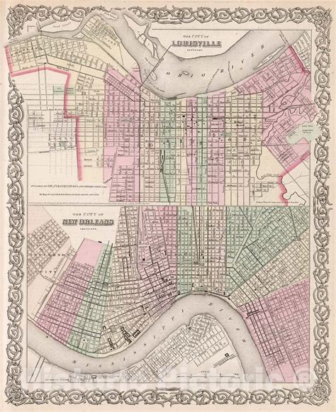 Historic Map Louisville Kentucky New Orleans Louisiana 1880