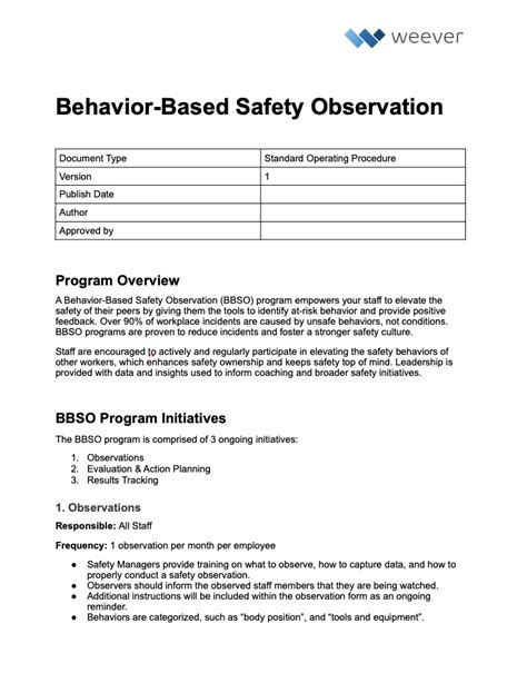 Behavior Based Safety Bbso Standard Operating Procedure Sop Ms Word